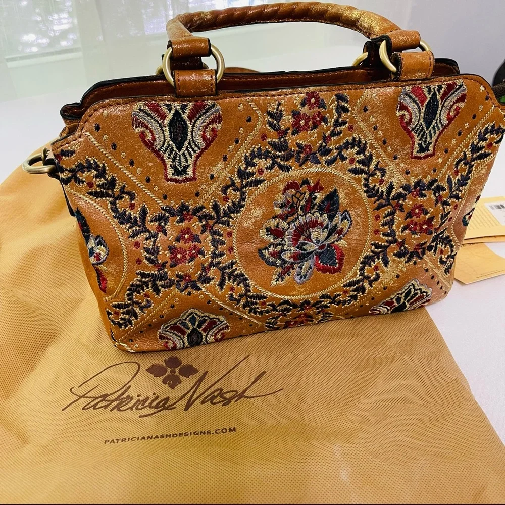 PATRICIA NASH crossbody tote Provincial Embroidery Collection ANGELIN Tan Gold - Picture 8 of 16